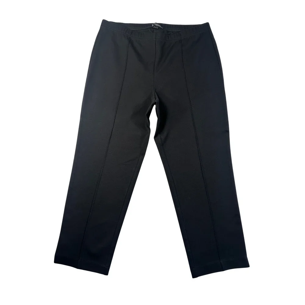 St John Caviar Black Pintuck Pull On Pants Womens 14 High Rise Stretch Trousers‎